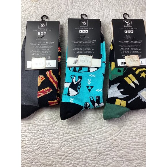 Lot of 3 Yo Sox Mens Socks 3-Pack - Bacon*Elephant*Military Themes*Size 7-12*NWT - Picture 2 of 6